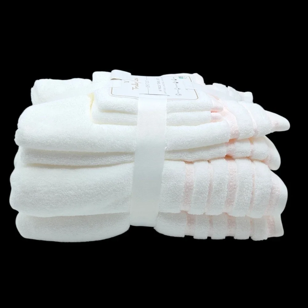 Truly Lou 6pc White Pink Soft Zero Twist Cotton Towel Set 2 Bath‎ 2 Hand 2 Wash